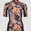 Women * | O'Neill Anglet Skin Short Sleeve Black Tropical Flower